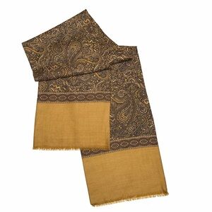 Men's Doubled Wool Dress Scarf Lightweight Mustard Color Classic Paisley Print